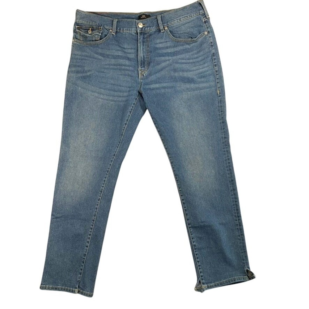 True Religion Geno Relaxed Slim Sz 40 Jeans Med Wash Blue Horseshoe‎ Custom Hem